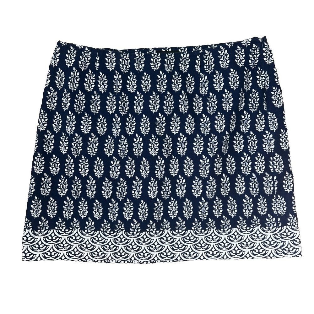 Talbots Women's Skirt Navy‎ Blue White Batik Print Cotton Lined Career Size 20W